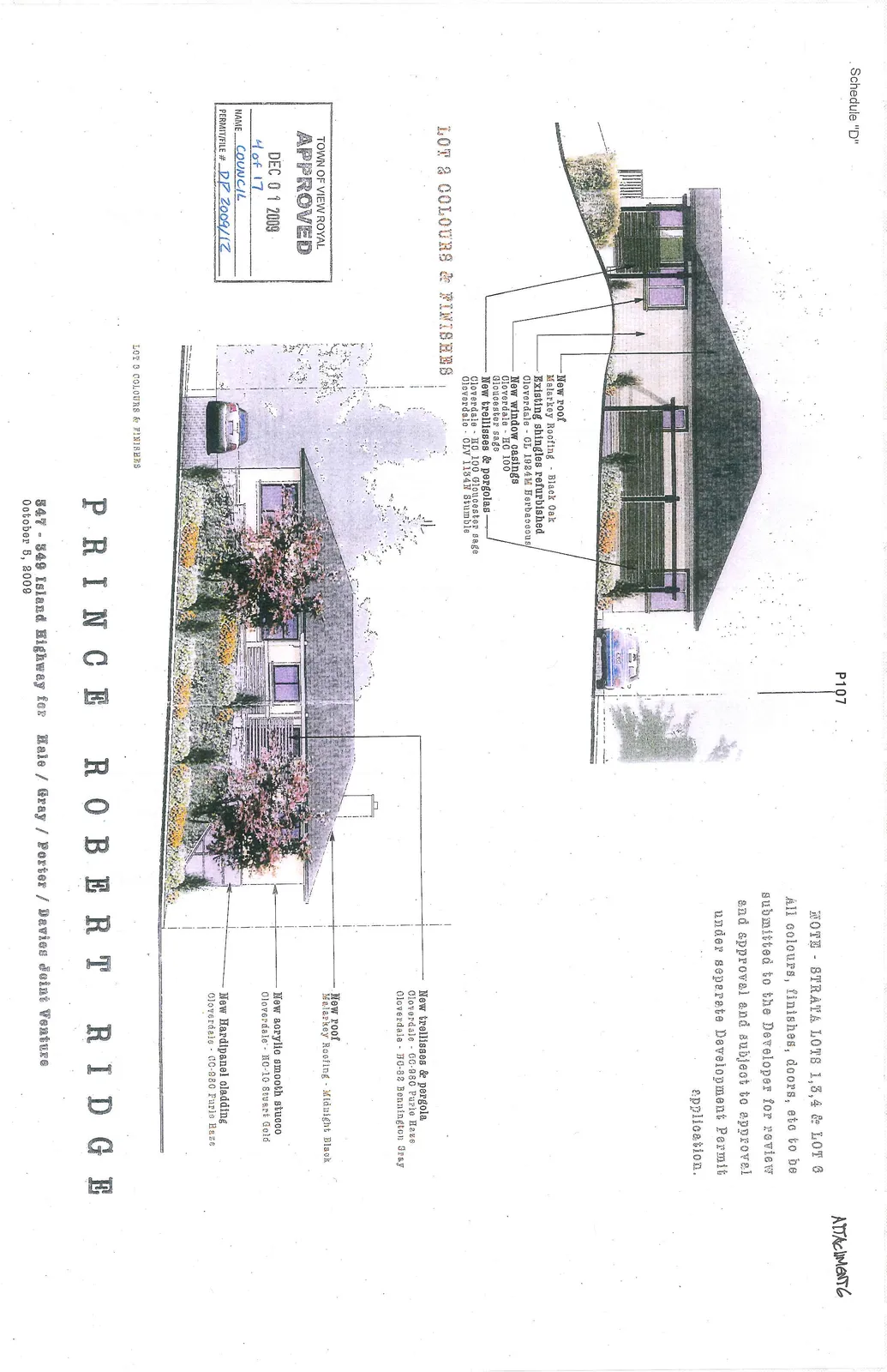 Architectural rendering of house exterior for Lot 2 showing material and color specifications
