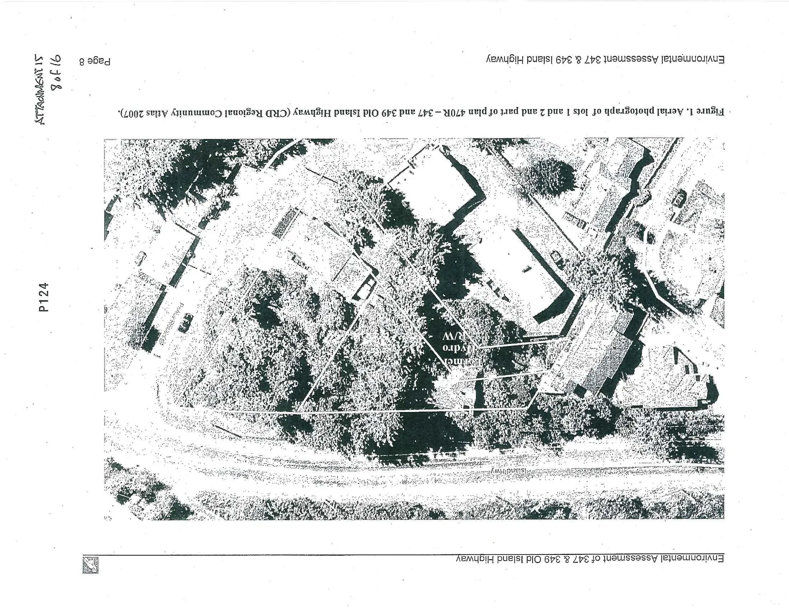 Figure 1. Aerial photograph of lots 1 and 2 and part of plan 470R – 347 and 349 Old Island Highway (CRD Regional Community Atlas 2007).