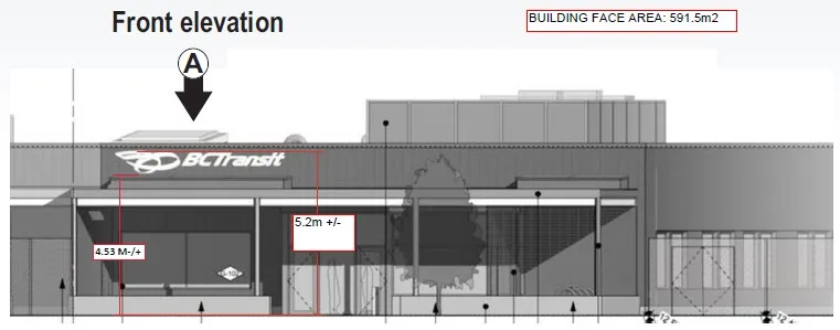 Building A front elevation showing the proposed location of Sign 2