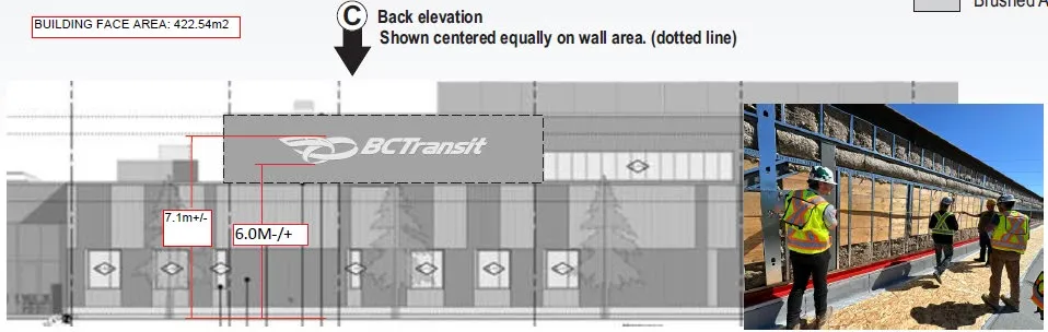 Building A rear elevation showing the proposed location of Sign 3