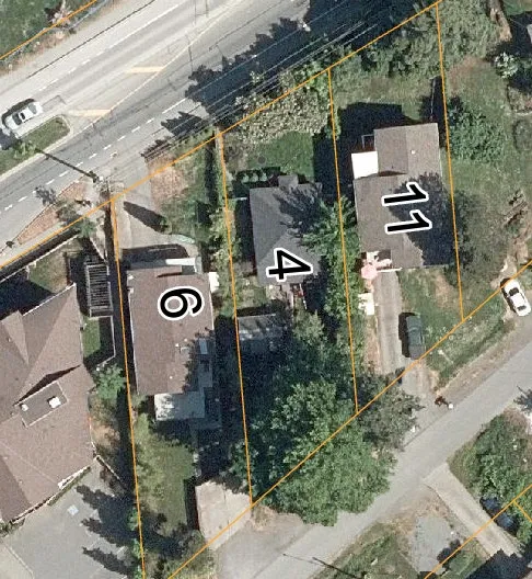 Aerial photo showing subject property at 4 Helmcken Road and surrounding area