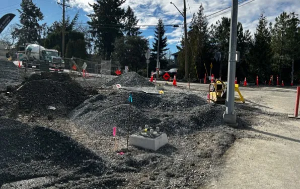 Ground work and materials at the Watkiss Way and Erskine Lane intersection site