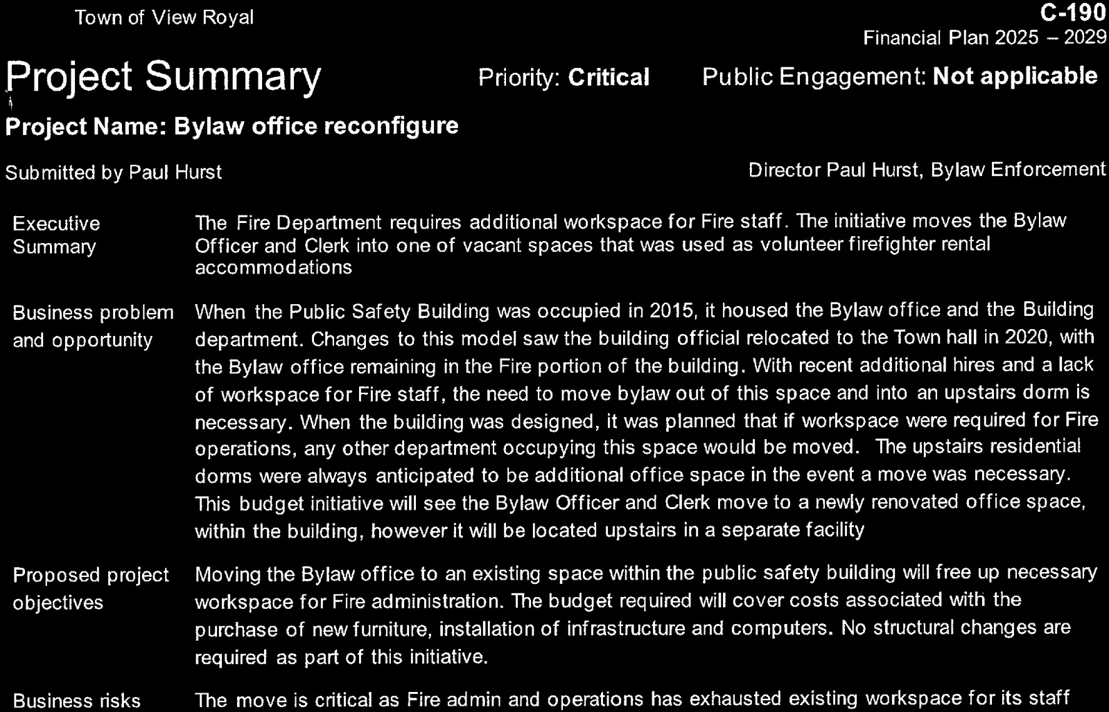 Detailed view of project identification and description sections