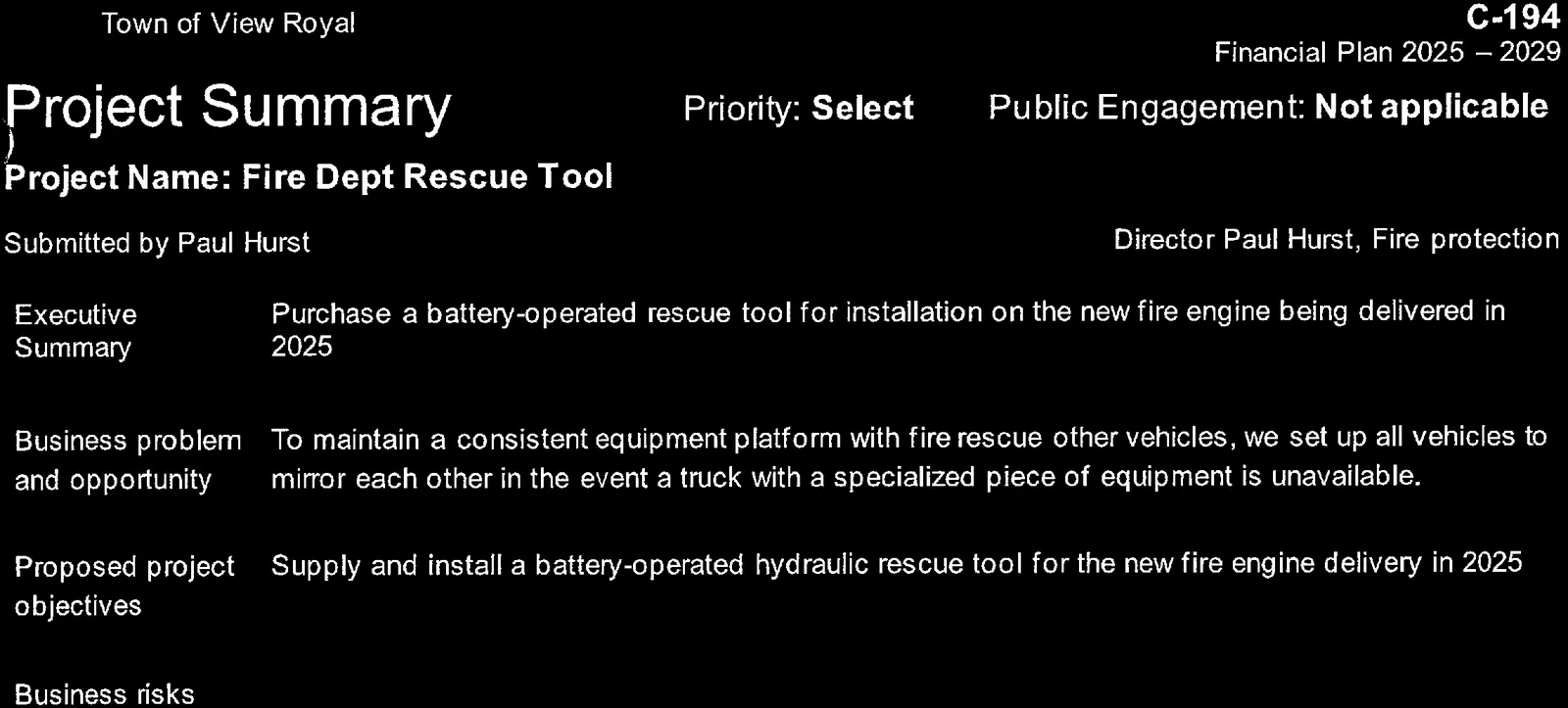 Project overview details including executive summary and objectives
