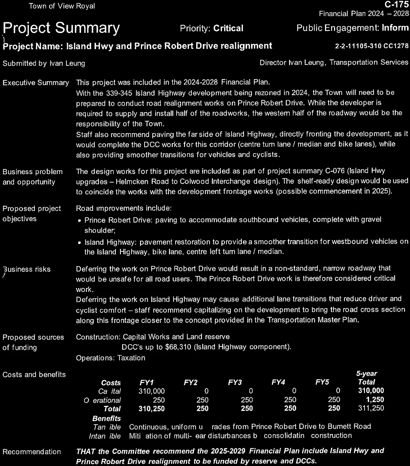 Island Hwy and Prince Robert Drive realignment Project Summary document
