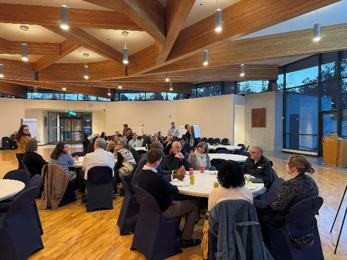 Participants engaged in discussion at a workshop table