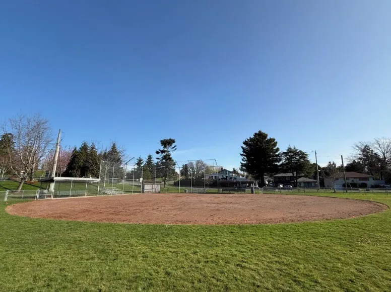 View of a baseball diamond at Helmcken Centennial Park during preseason preparation