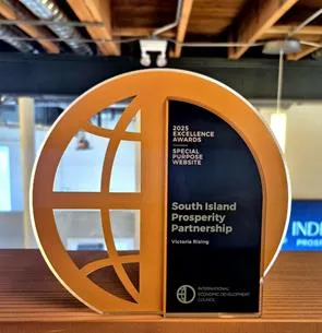 2025 Excellence Awards trophy for South Island Prosperity Partnership from the International Economic Development Council