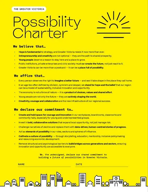 Yellow graphic with the text "Hey Greater Victoria... It’s time to flip the script"