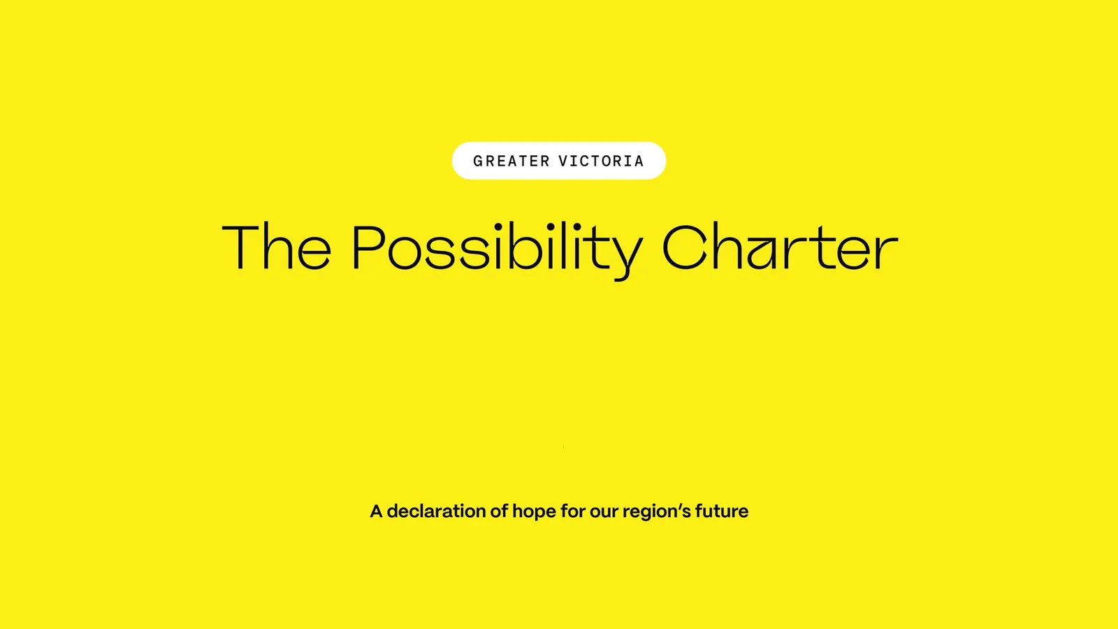 Title slide for "The Possibility Charter" on a bright yellow background