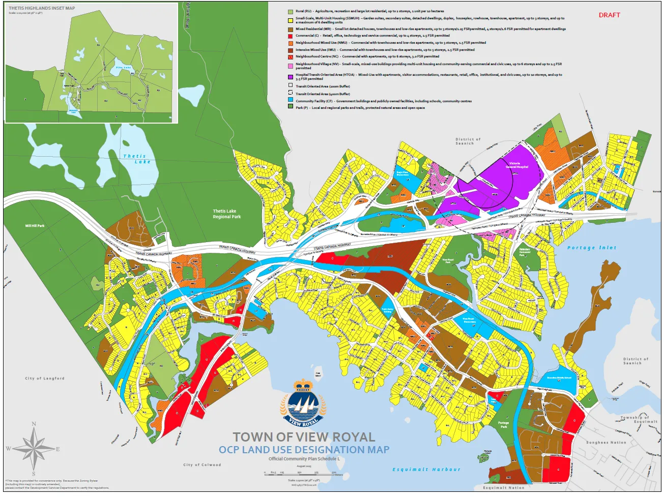 Town of View Royal Official Community Plan Land Use Designation Map with legend and inset of Thetis Highlands