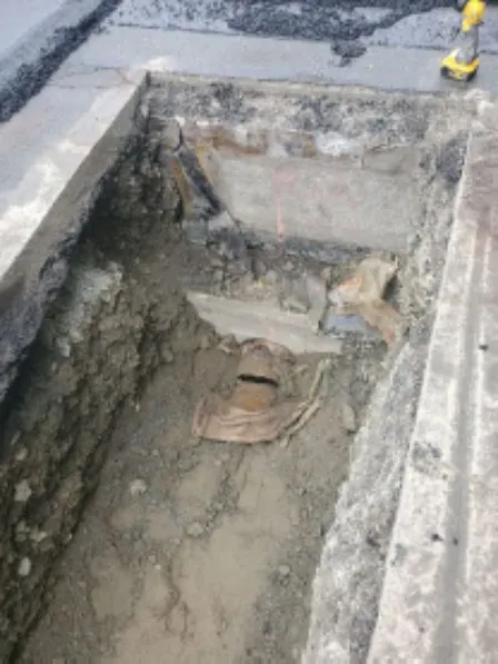 Emergency Repair – detail of sheared pipe due to settlement