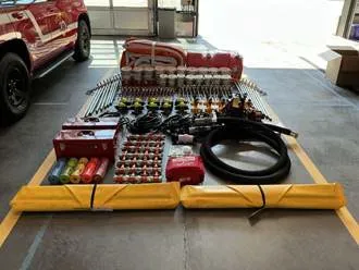 Equipment for sprinkler protection unit laid out on the floor