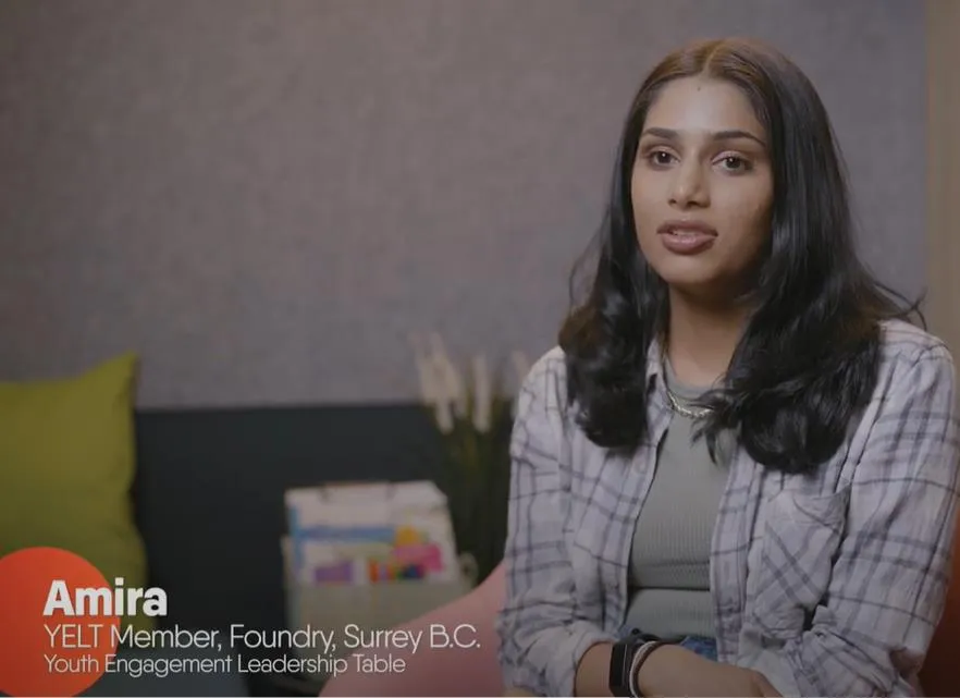 Video thumbnail showing a woman named Amira, YELT Member, Foundry, Surrey B.C.