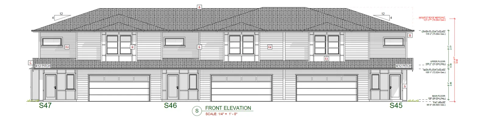 Front elevation architectural drawing for Block S units S45, S46, and S47
