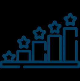 Bar chart showing increasing levels with star icons above each bar