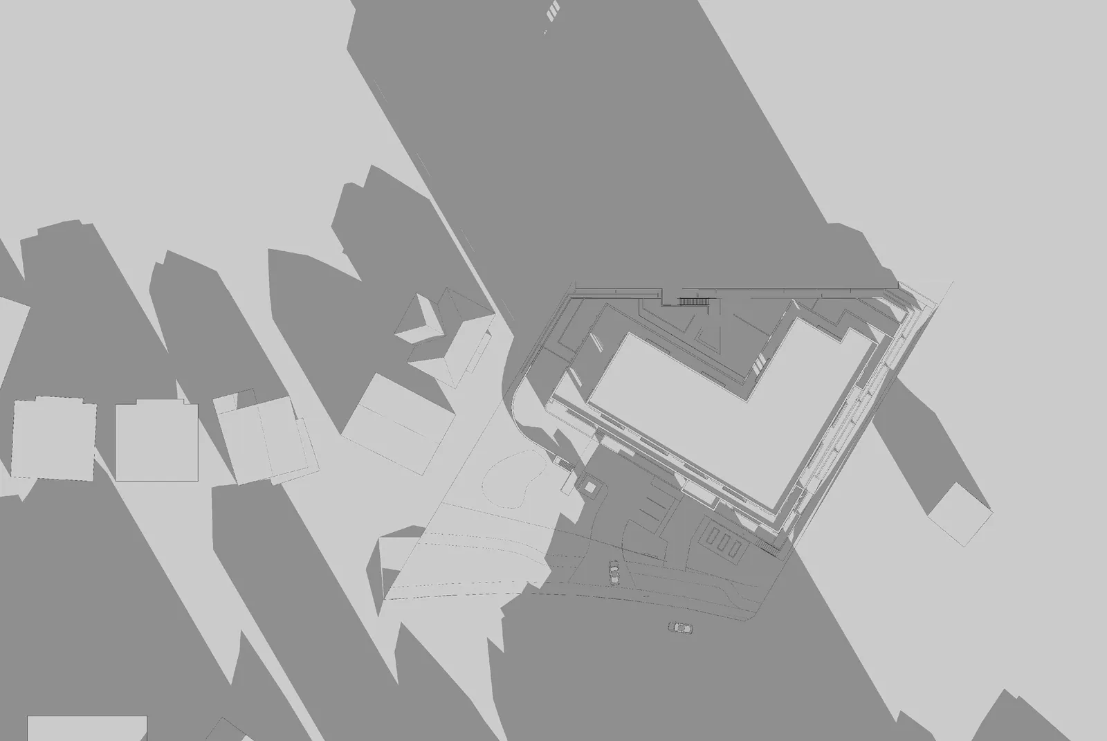 Aerial Context Site Plan showing proposed building in context with Fort Victoria RV Park, Island Highway, and neighboring residential areas.