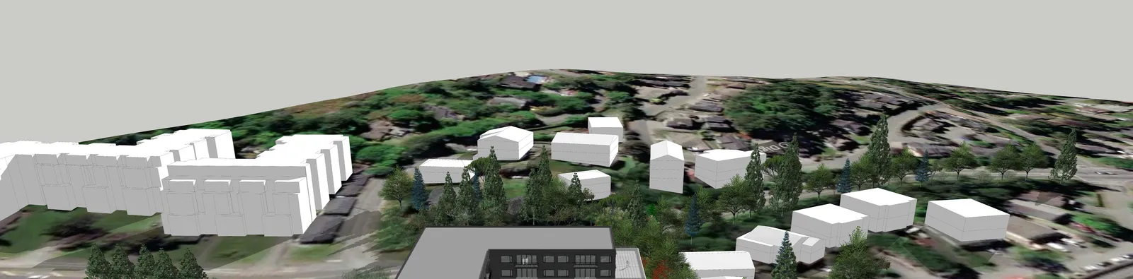 Close-up aerial rendering showing the proposed building at 346 Island Highway