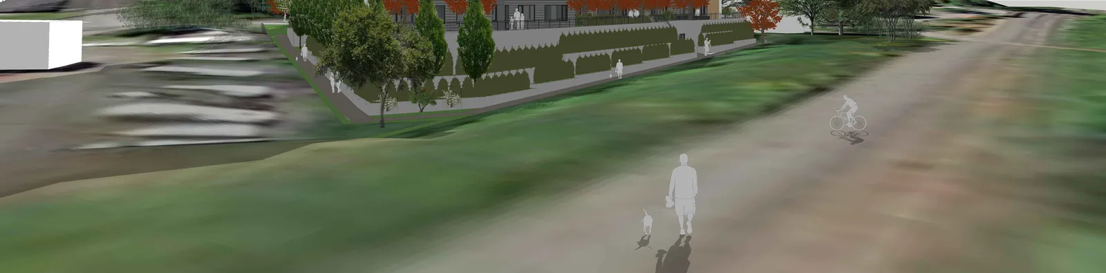 Architectural rendering from the E&N Rail Trail