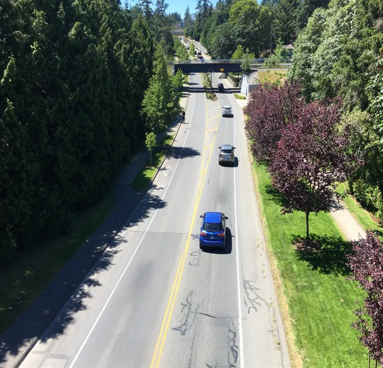 Aerial view of Island Highway showing traffic flow