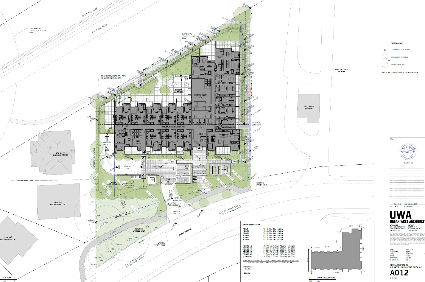 Detailed site plan of the proposed development showing the building footprint and surrounding property features