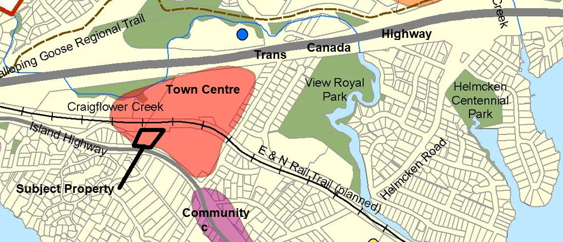 Map showing the Subject Property within the Official Community Plan Land Use Framework context