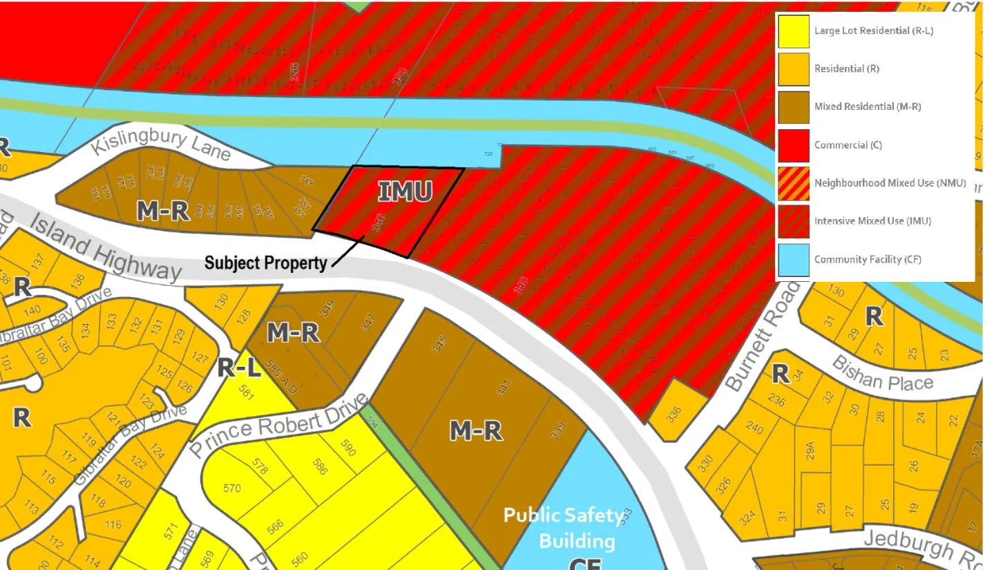 Detailed map of OCP Land Use Designations with the Subject Property marked as Intensive Mixed Use (IMU)