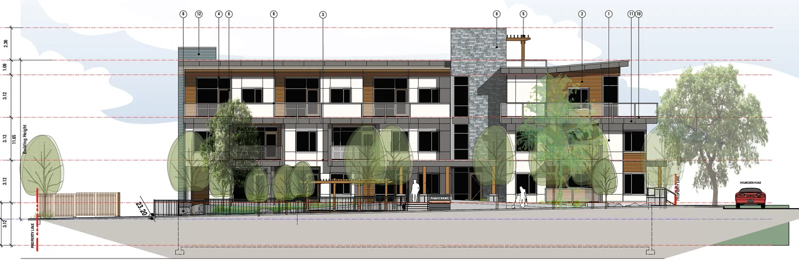 Architectural rendering of the building's east elevation facing Camden Avenue