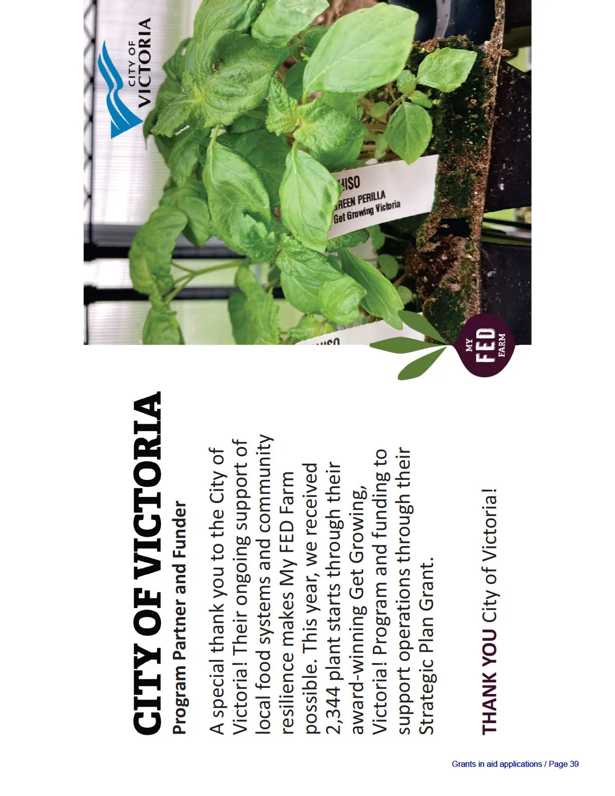 Close-up of a Green Perilla plant with a "Get Growing Victoria" tag