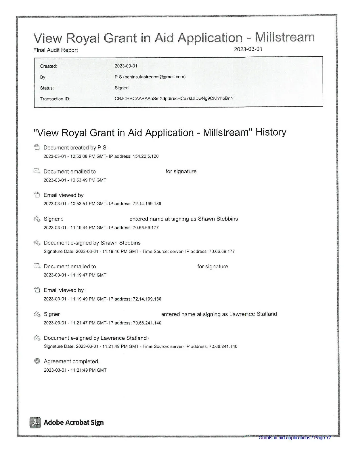 Adobe Acrobat Sign Final Audit Report for the application