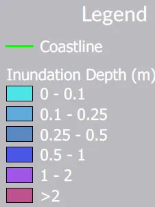 Legend for sea level rise map showing inundation depths in meters