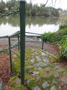 View looking down the shoreline path through trees