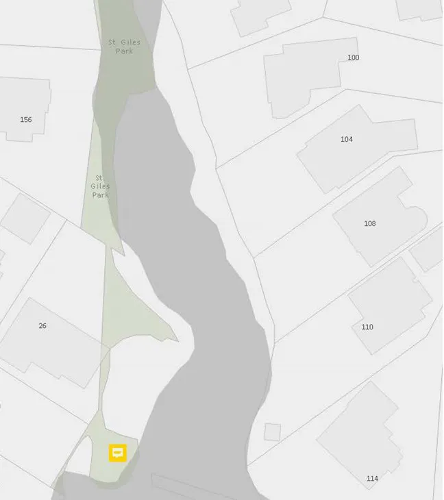 Photo indicating proposed area of pruning to create view corridor