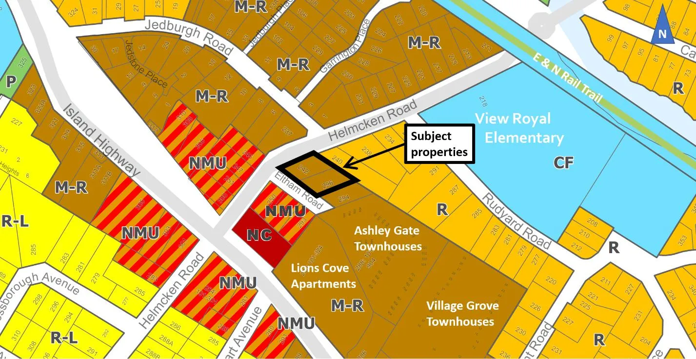 Map of Official Community Plan Land Use Designations highlighting the subject properties