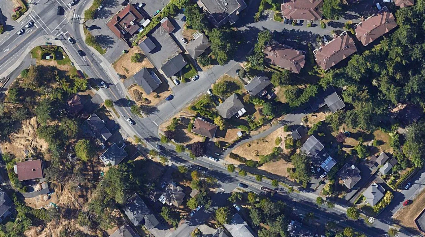 Context Plan - Satellite view of the subject site at 296 Eltham Road & 242 Helmcken Road, Victoria, BC.