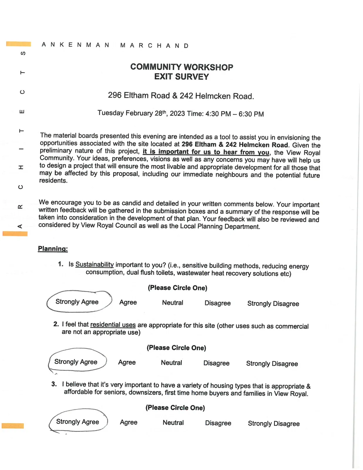 Community Workshop Exit Survey - Planning Section