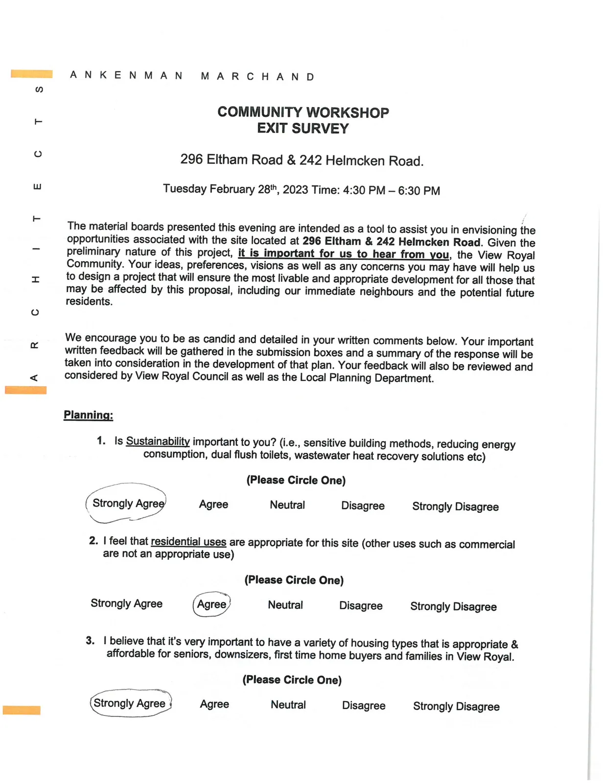 Community Workshop Exit Survey - Planning Section