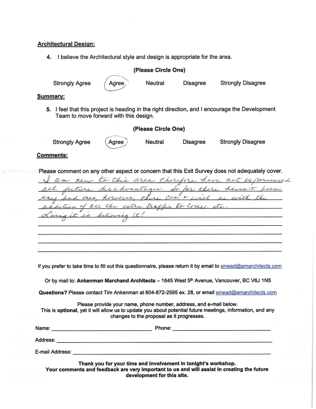 Community Workshop Exit Survey - Architectural Design and Summary Section