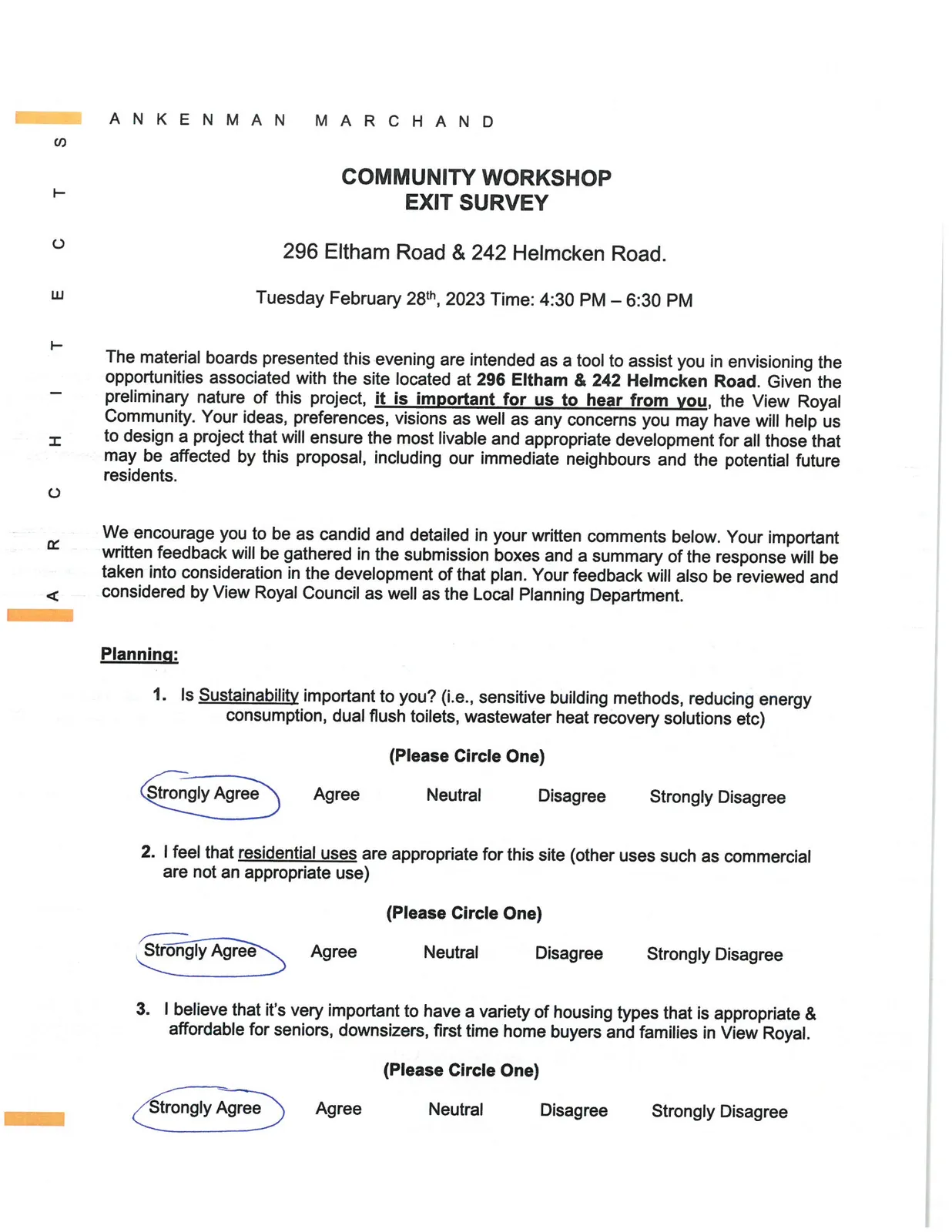 Community Workshop Exit Survey - Planning Section