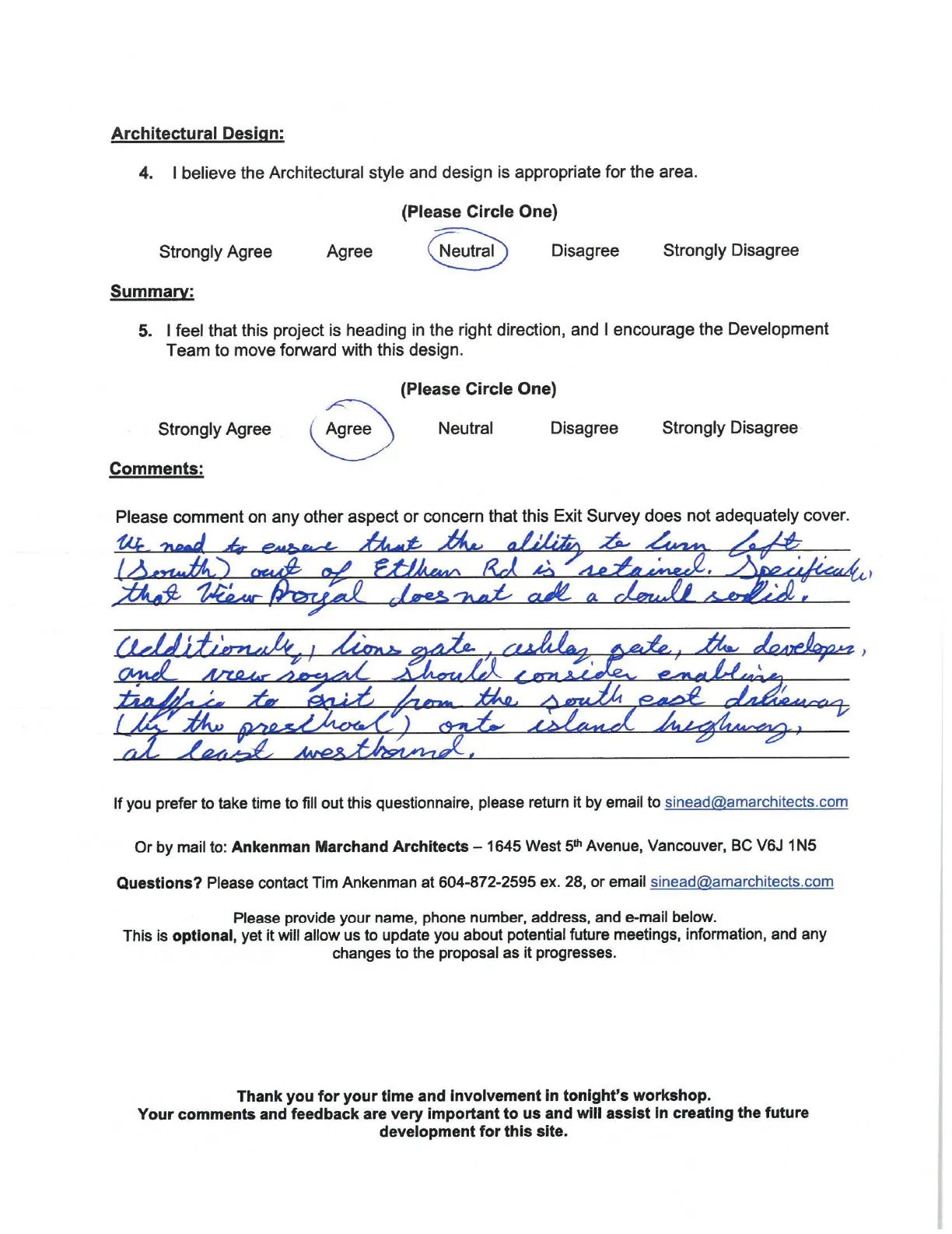 Community Workshop Exit Survey - Architectural Design and Summary Section