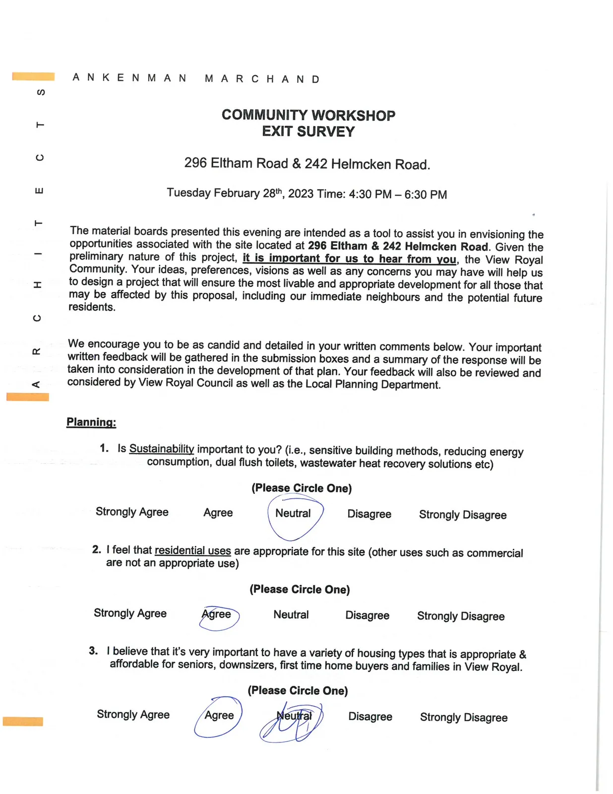 Community Workshop Exit Survey - Planning Section