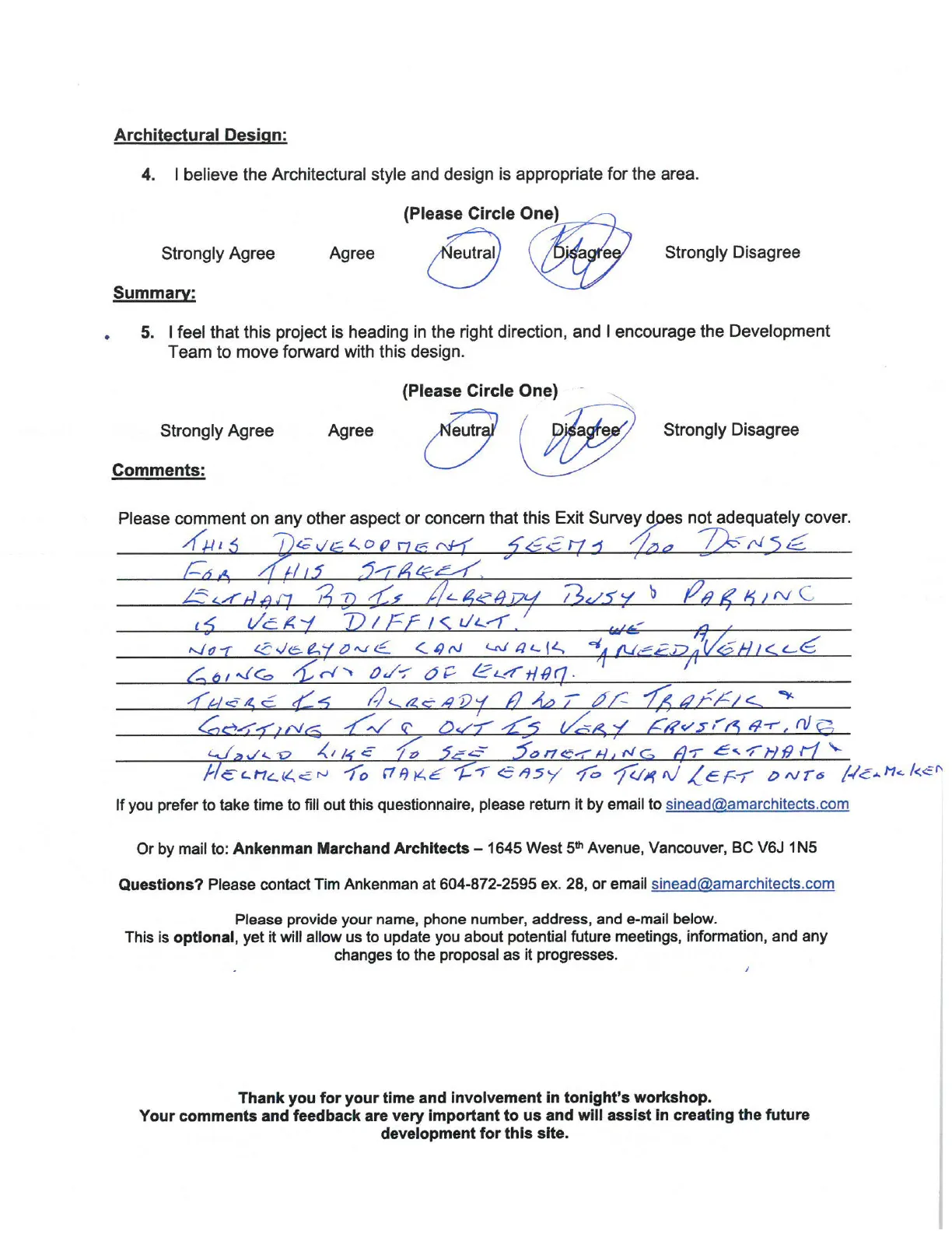 Community Workshop Exit Survey - Architectural Design and Summary Section