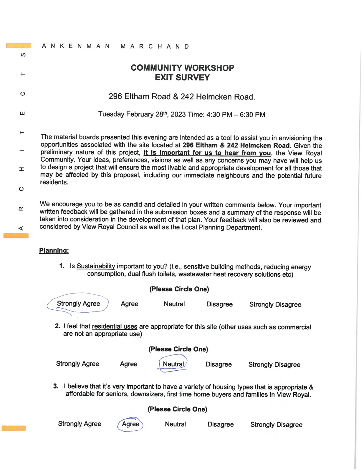 Community Workshop Exit Survey - Planning Section