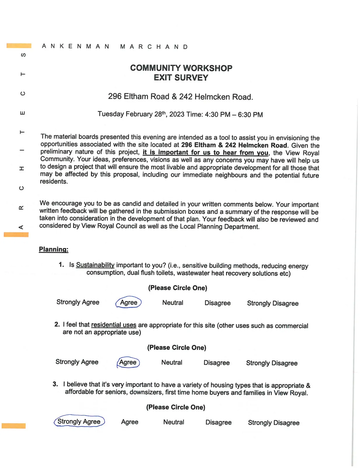 Community Workshop Exit Survey - Planning Section