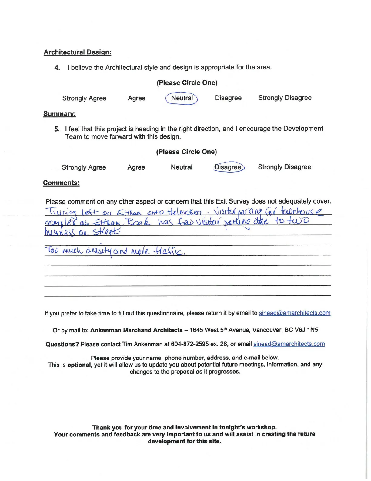 Community Workshop Exit Survey - Architectural Design and Summary Section