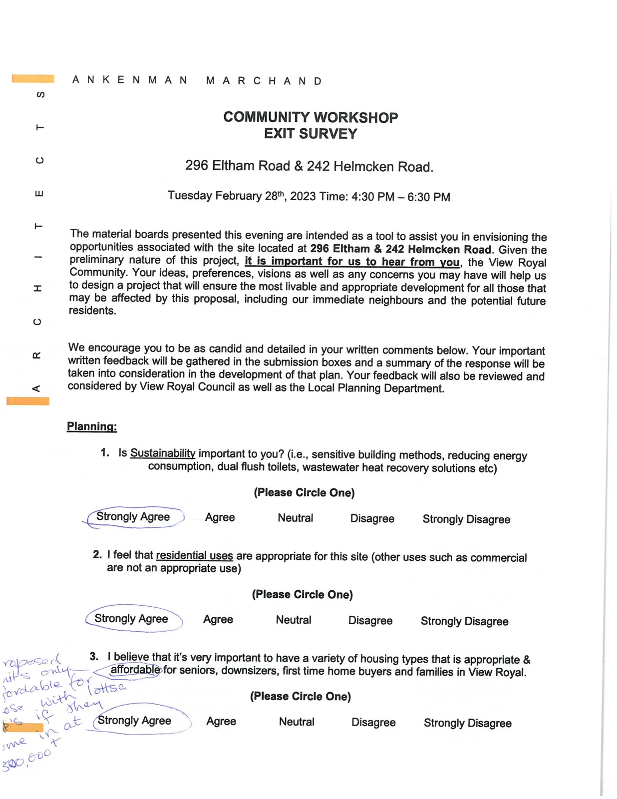 Community Workshop Exit Survey - Planning Section