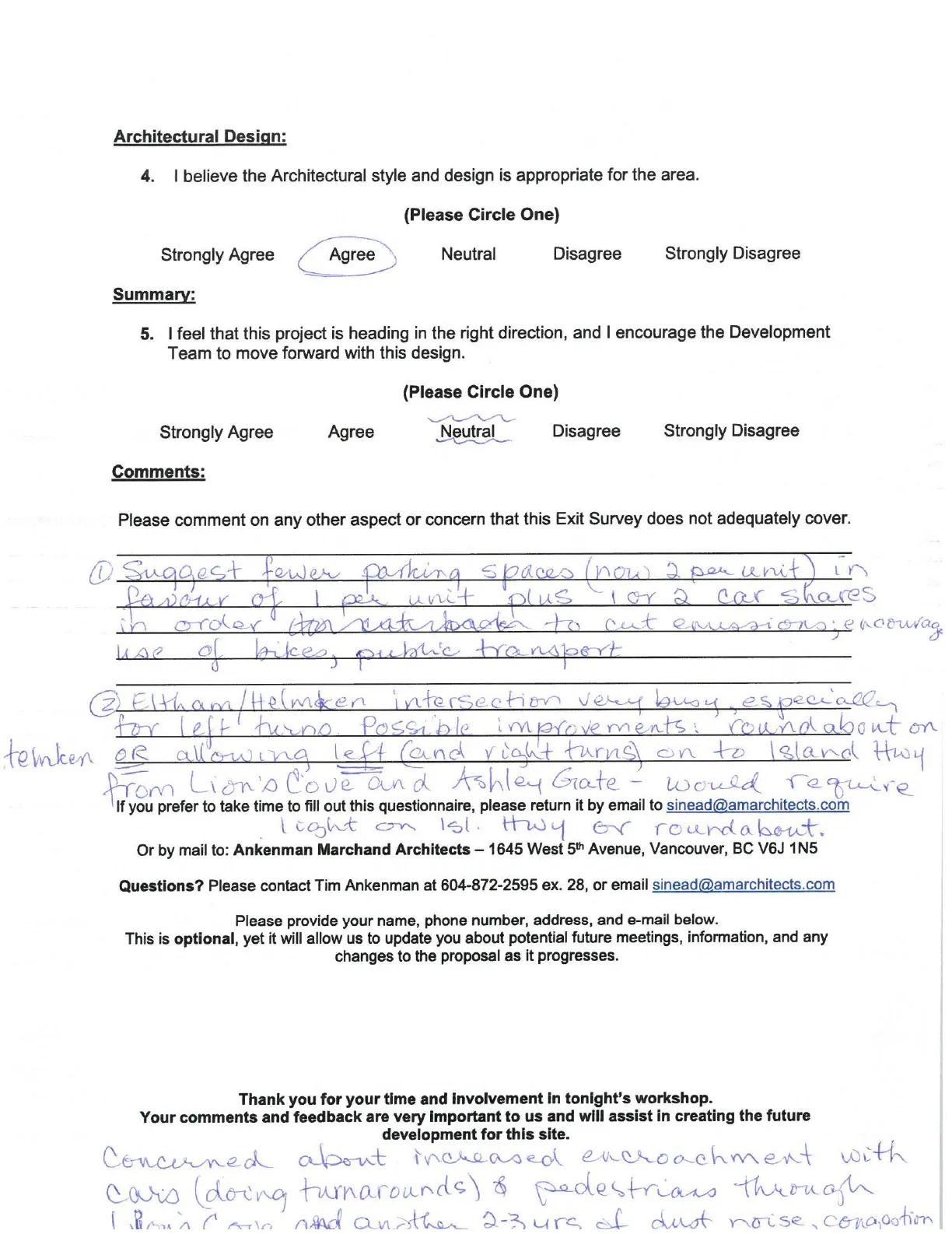 Community Workshop Exit Survey - Architectural Design and Summary Section