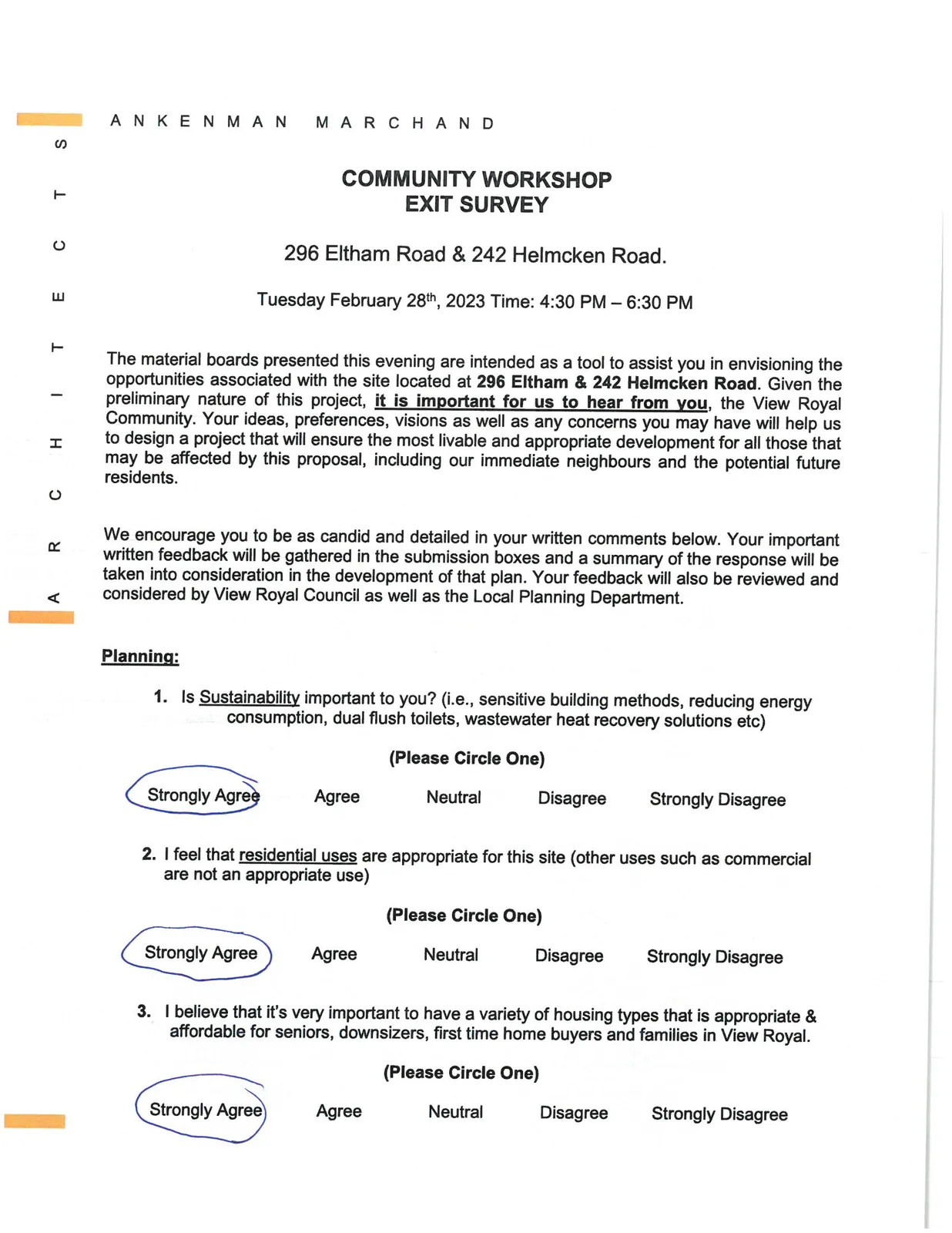 Community Workshop Exit Survey - Planning Section