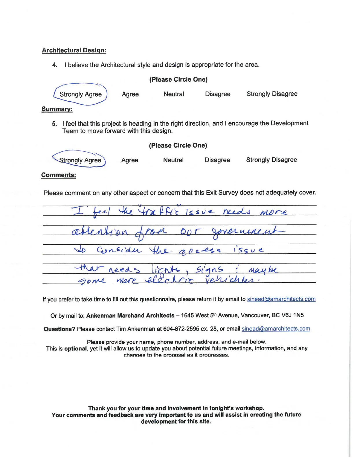 Community Workshop Exit Survey - Architectural Design and Summary Section