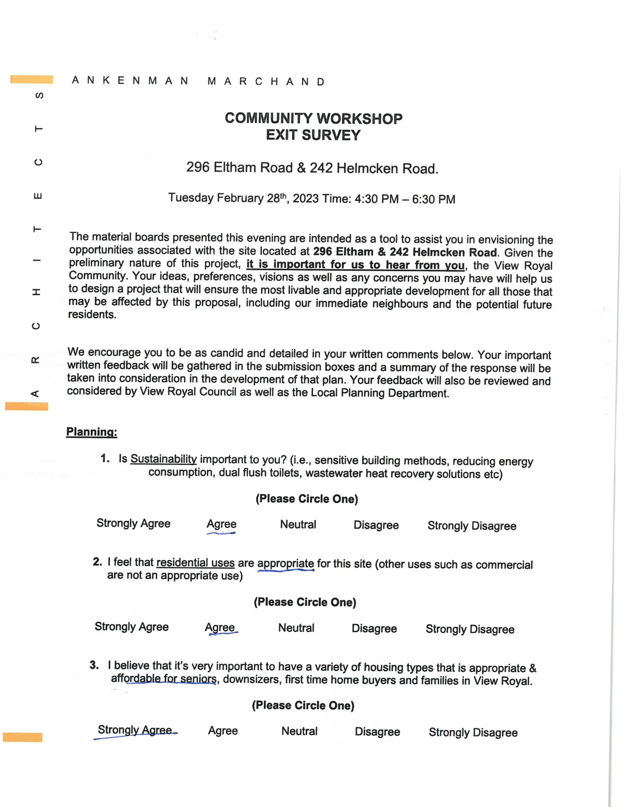 Community Workshop Exit Survey - Planning Section